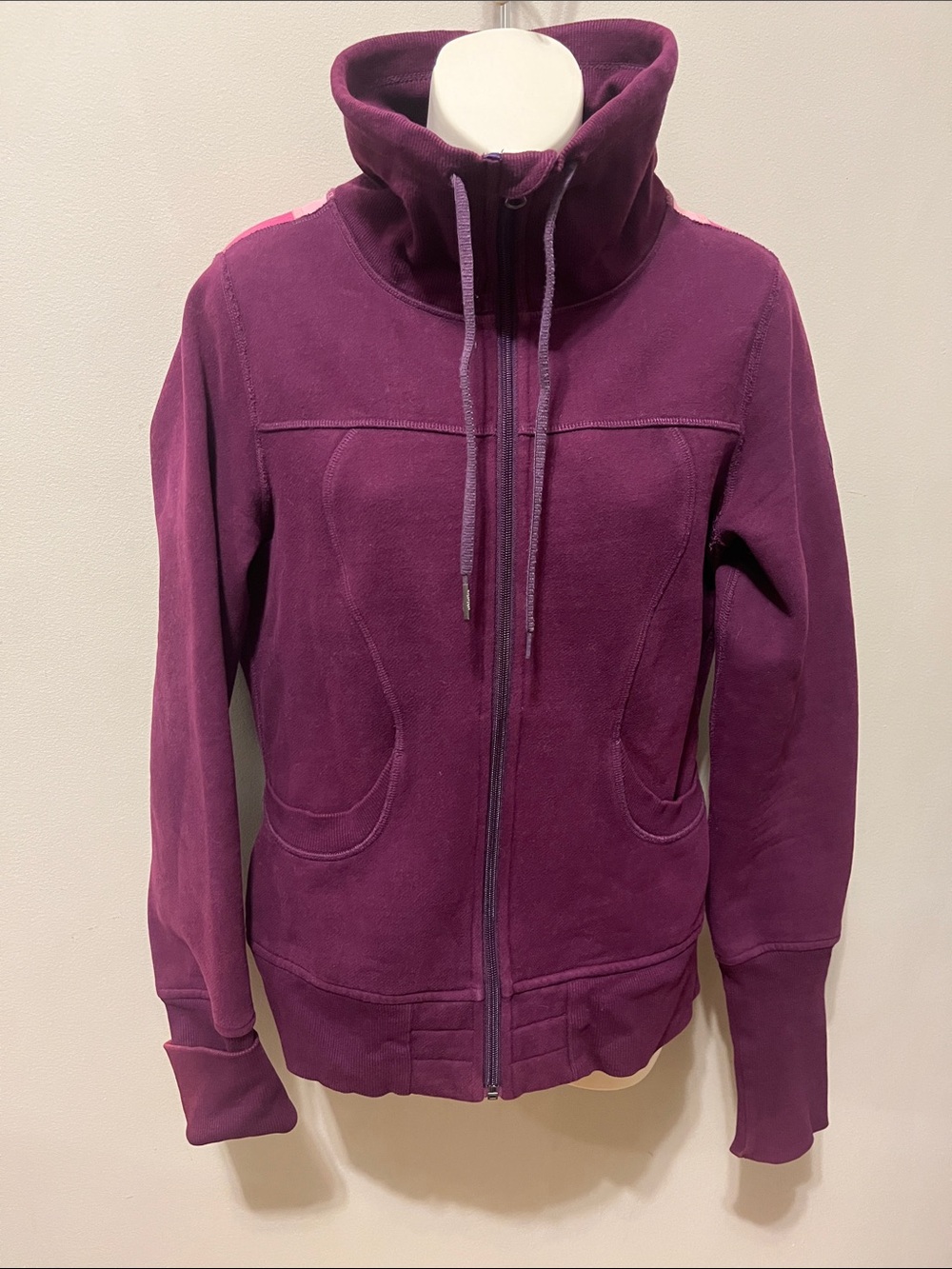 Vintage Lululemon Burgundy Pink Full-Zip Fleece Hoodie Jacket 4 Pockets